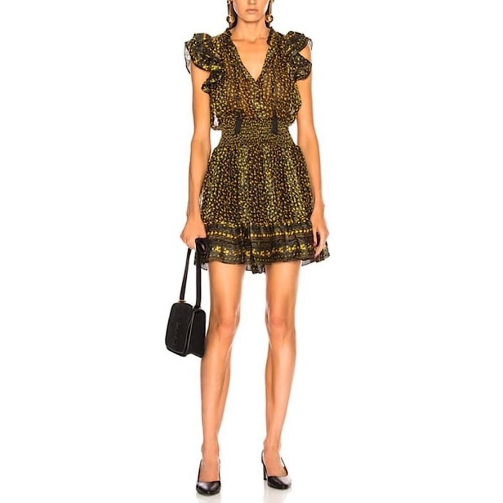 Ulla Johnson Nyssa Sleeveless Floral Silk Dress in Noir Size 0